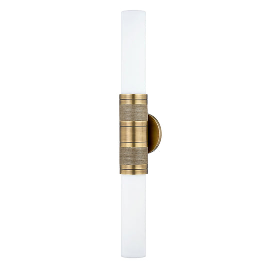 Liam 2 Light Wall Sconce by Troy in patina brass. Made from brass in a modern style.