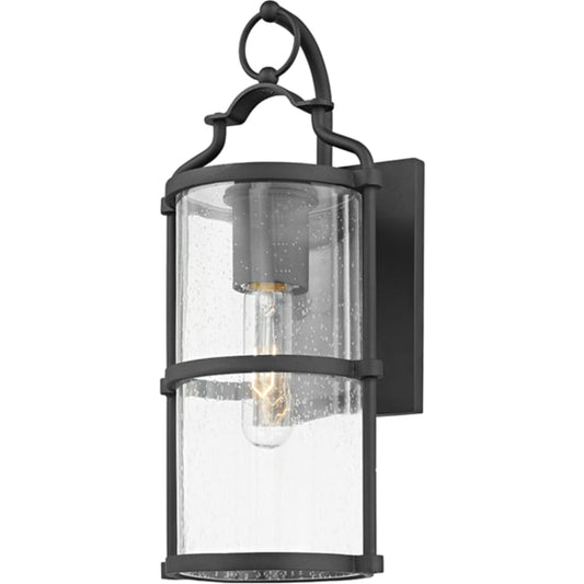 Burbank Exterior Wall Sconce by Troy in textured black. Made from aluminum, stainless steel in a traditional style.