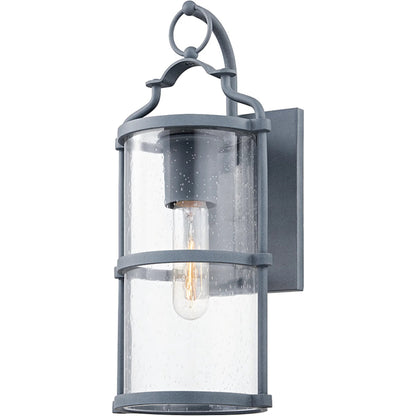 Burbank Exterior Wall Sconce by Troy in textured black. Made from aluminum, stainless steel in a traditional style.