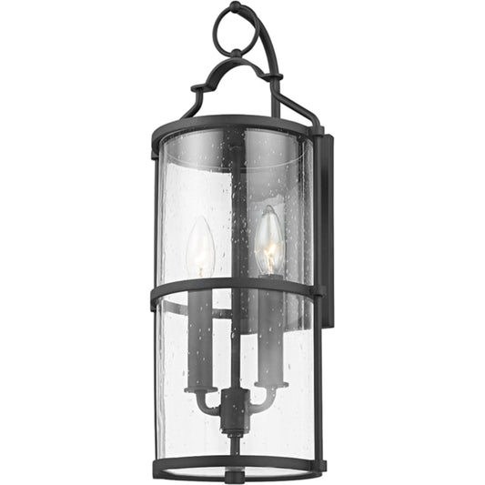 Burbank Exterior Wall Sconce by Troy in textured black. Made from aluminum, stainless steel in a traditional style.