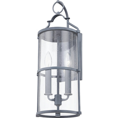 Burbank Exterior Wall Sconce by Troy in textured black. Made from aluminum, stainless steel in a traditional style.