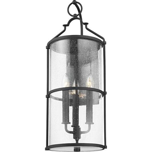 Burbank Exterior Wall Sconce by Troy in textured black. Made from aluminum, stainless steel in a traditional style.