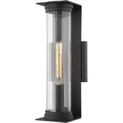 Presley Exterior Wall Sconce by Troy in textured black. Made from iron, steel in a modern style.