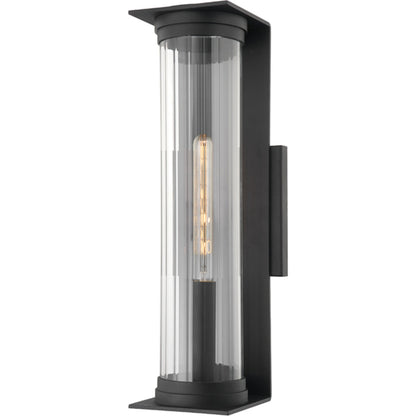 Presley Exterior Wall Sconce by Troy in textured black. Made from iron, steel in a modern style.
