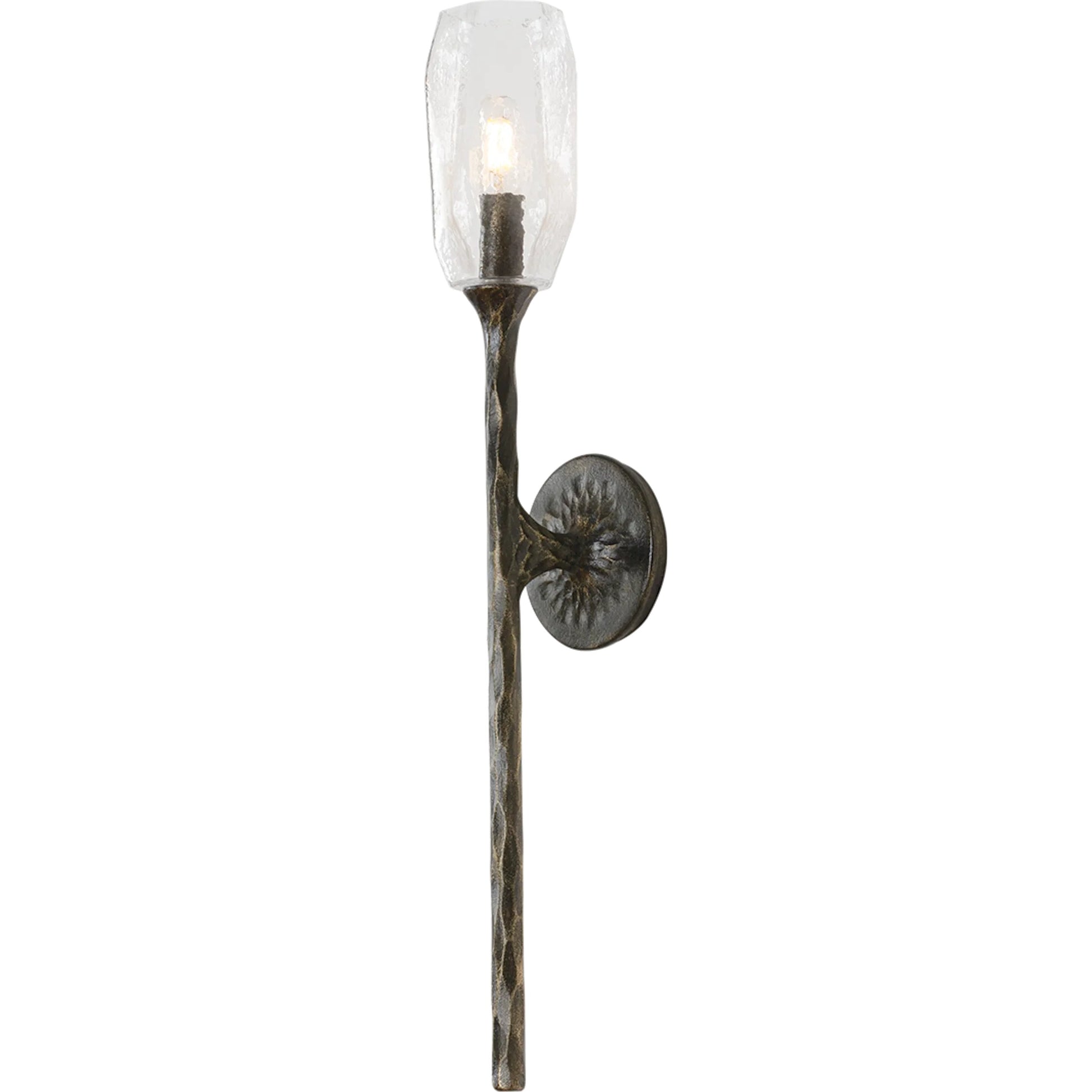 Lyle Wall Sconce by Troy in black patina gold. Made from iron in a unique style.