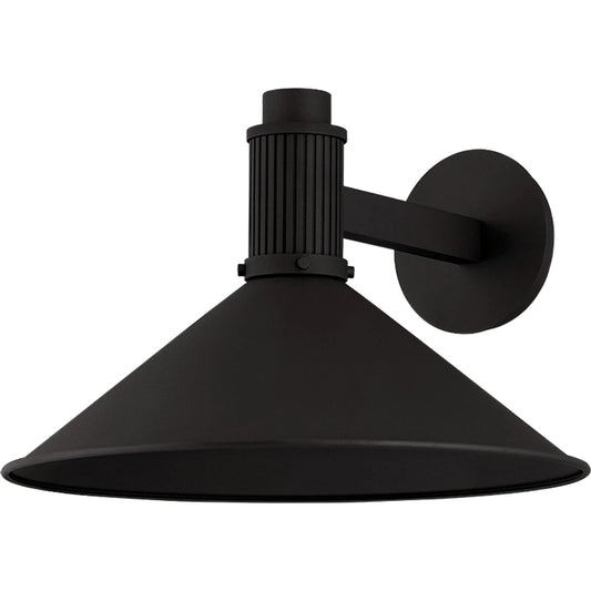 Elani Exterior Wall Sconce by Troy in textured black. Made from aluminum in a unique style.