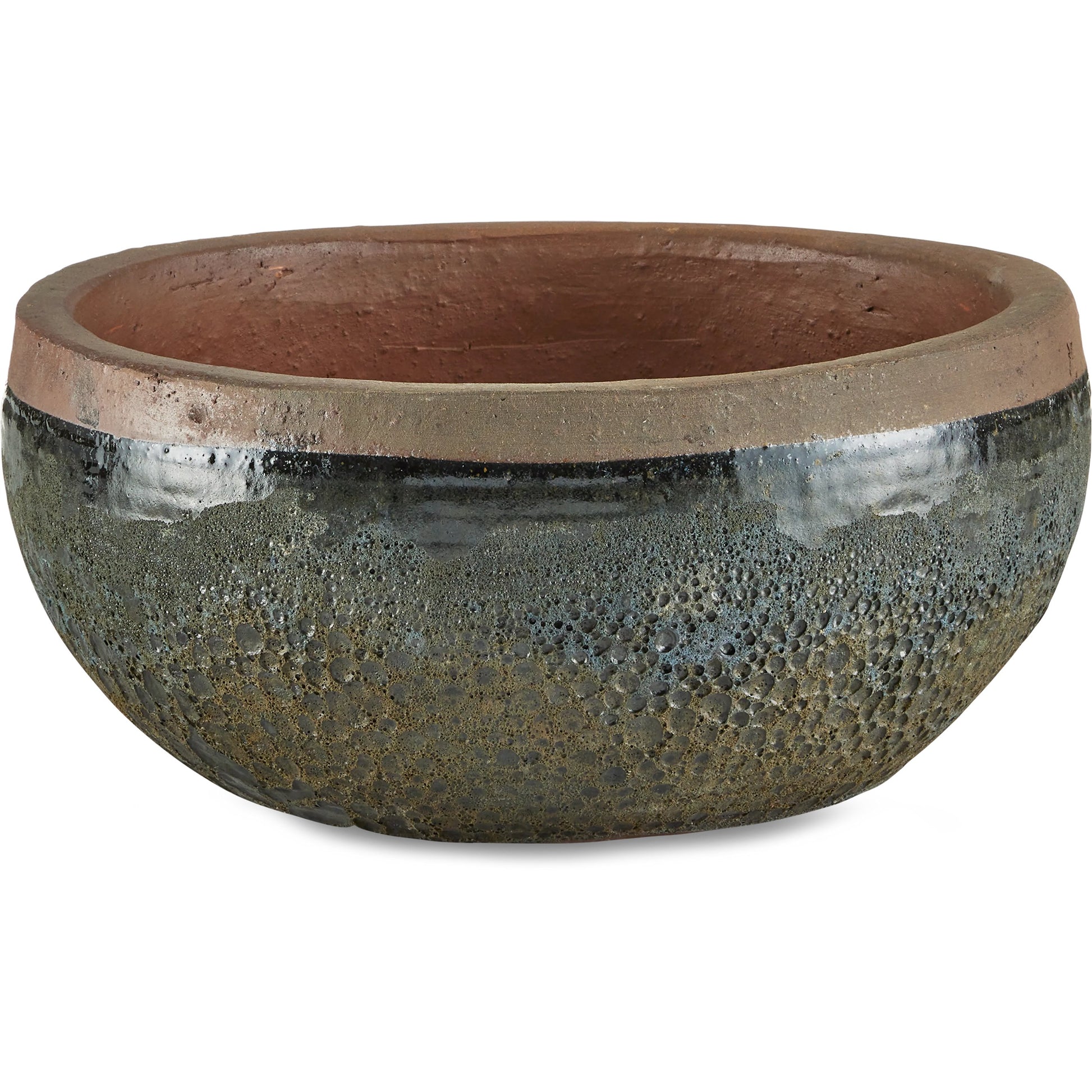 Lyra Planter by Currey and Company in reactive black. Made from ceramic in a modern style.