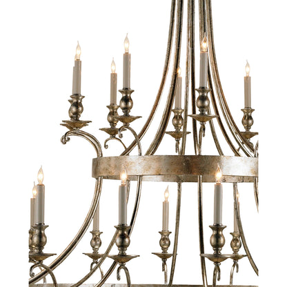 Lodestar Chandelier by Currey and Company in granello silver leaf, antique. Made from wrought iron, wood in a traditional style.