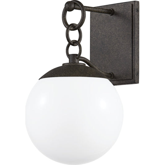 Stormy Exterior Wall Sconce by Troy in french iron. Made from iron, steel in a modern style.