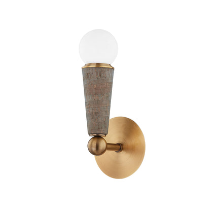 Dax Wall Sconce by Troy in patina brass. Made from steel in a modern style.
