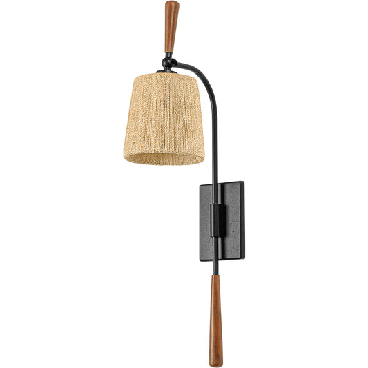 Harlyn Wall Sconce by Troy in textured black. Made from iron in a unique style.