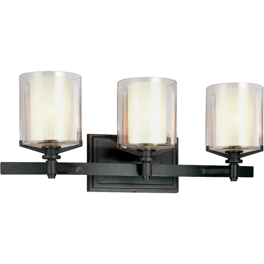 Arcadia Bath and Vanity Light by Troy in french iron. Made from hand worked iron in a unique style.
