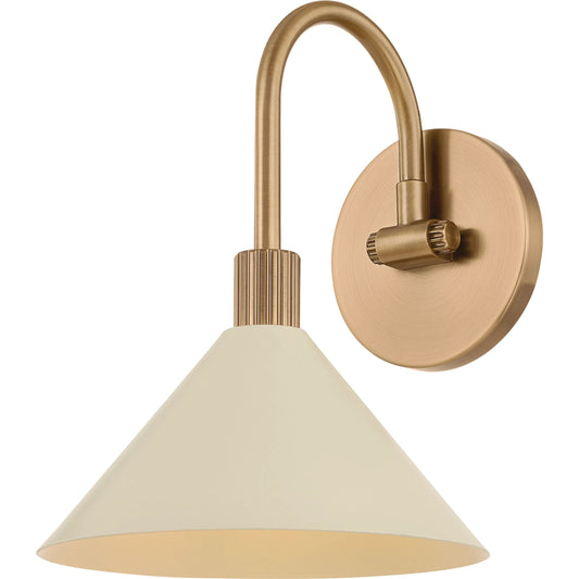 Jovani Bath and Vanity Sconce by Troy in patina brass and soft sand. Made from steel in a unique style.