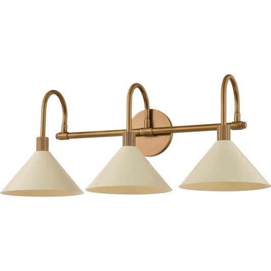Jovani 3-Light Bath and Vanity by Troy in patina brass and soft sand. Made from steel in a unique style.