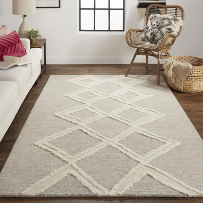 Anica Transitional Geometric Rug - 8009F by Feizy in gray, ivory. Made from wool in a unique style.