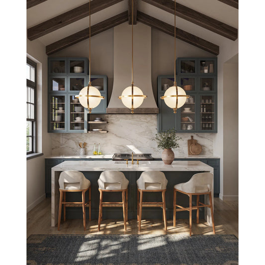 Astral Pendant by Currey and Company in white, brass. Made from glass, aluminum in a transitional style.