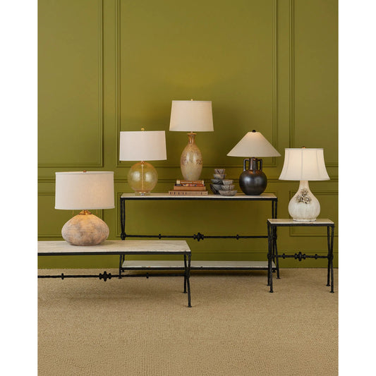 Kenmare Table Lamp by Currey and Company in textured antique brown. Made from terracotta in a unique style.