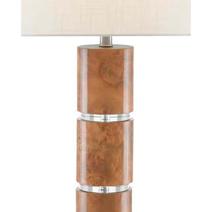 Table Lamp by Currey and Company in birdseye maple veneer. Made from composite, optic crystal in a transitional style.