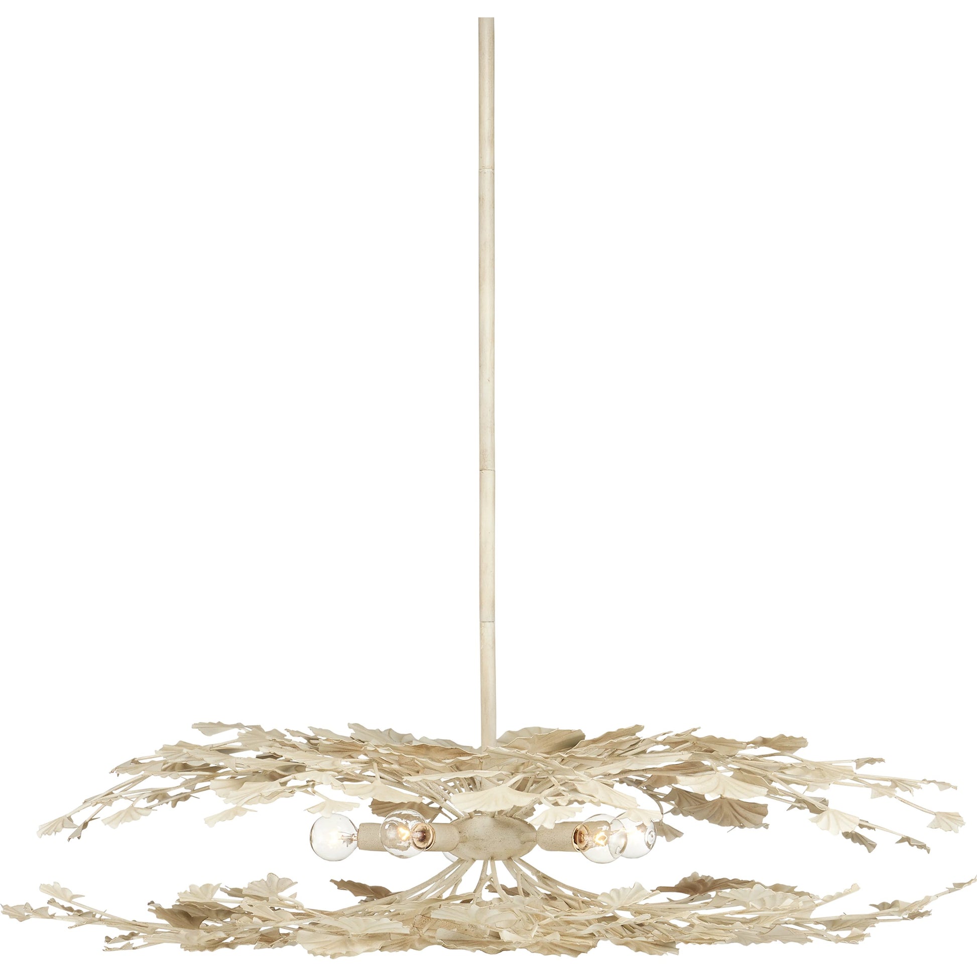 Maidenhair Cream Semi-Flush Mount by Currey and Company in antique pearl. Made from wrought iron in a modern style.
