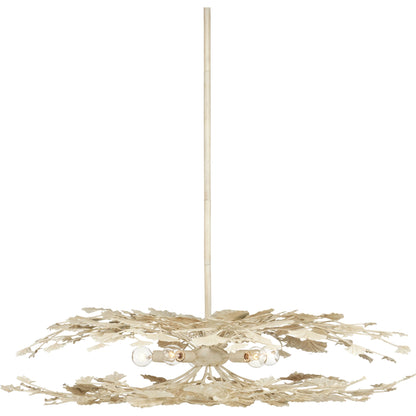Maidenhair Cream Semi-Flush Mount by Currey and Company in antique pearl. Made from wrought iron in a modern style.