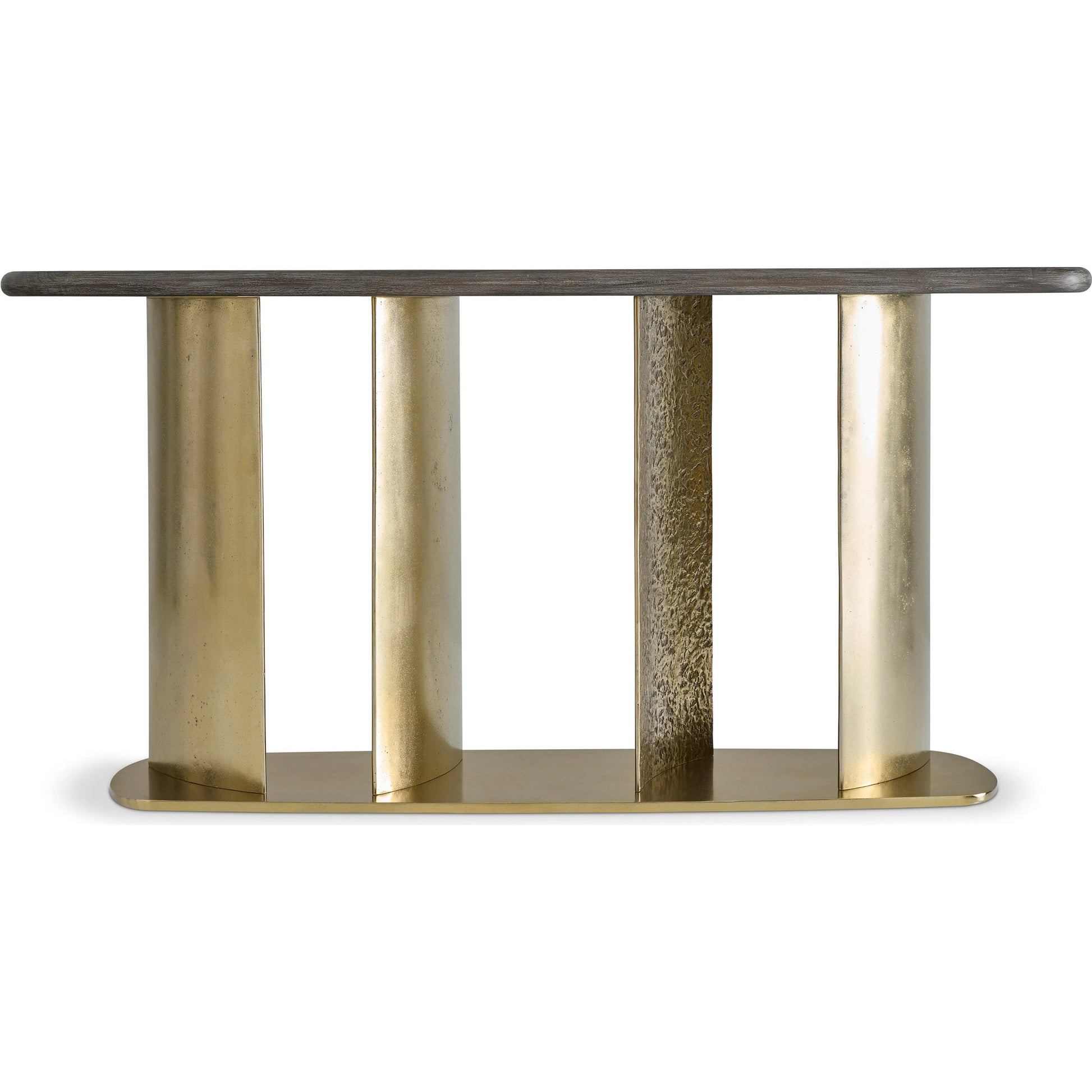Trost Console Table by Bernhardt in dorado gold, bracken. Made from metal, wood in a modern style.