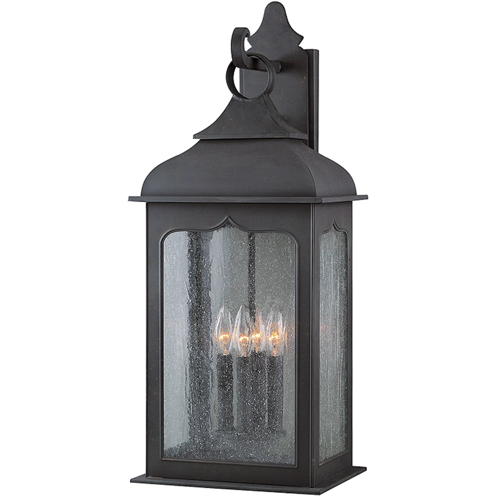 Henry Street Wall Lantern by Troy in colonial iron. Made from hand forged iron in a transitional style.