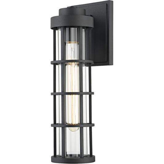 Mesa Exterior Wall Sconce by Troy in textured black. Made from aluminum, stainless steel in a transitional style.
