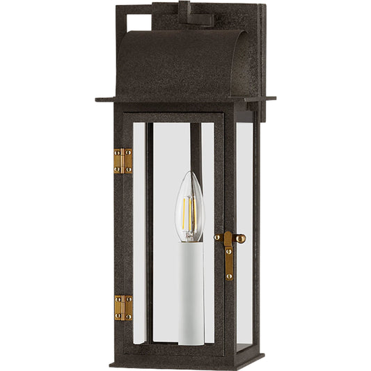 Bohen Exterior Wall Sconce by Troy in french iron, patina brass. Made from aluminum in a cottage & farmhouse style.