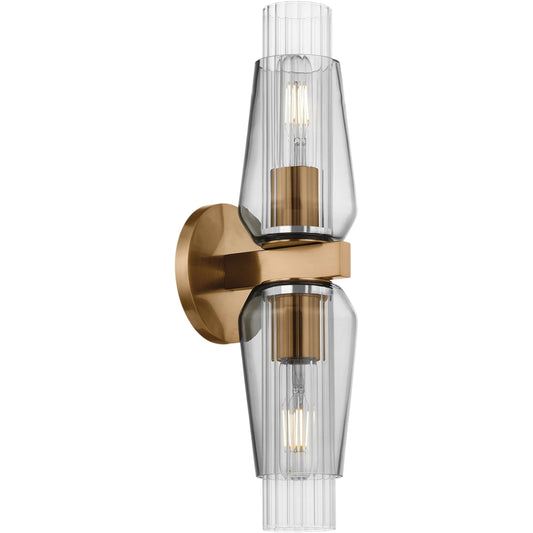Rex Double Wall Sconce by Troy in patina brass. Made from steel in a unique style.