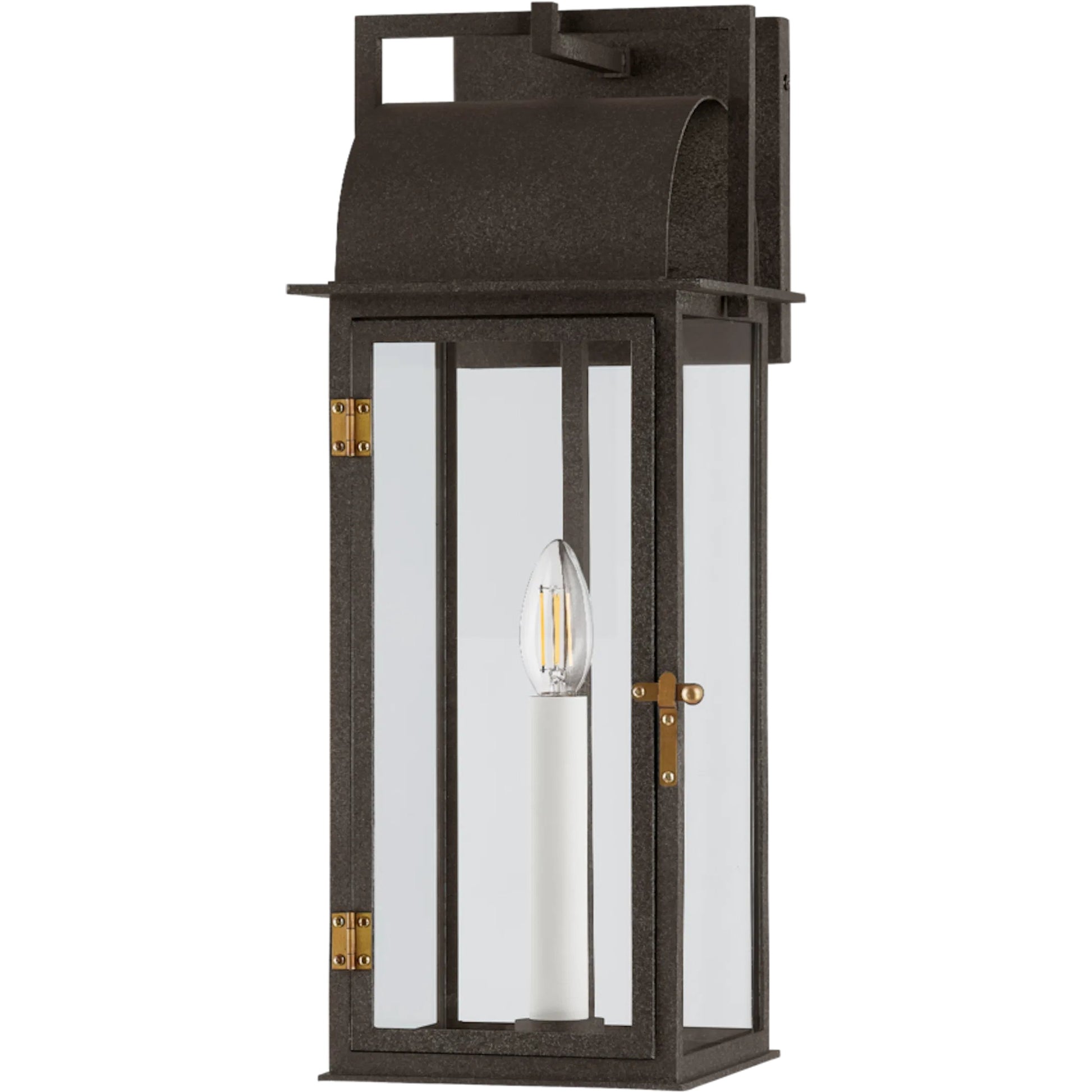 Bohen Exterior Wall Sconce by Troy in french iron, patina brass. Made from aluminum in a cottage & farmhouse style.