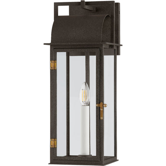 Bohen Exterior Wall Sconce by Troy in french iron, patina brass. Made from aluminum in a unique style.