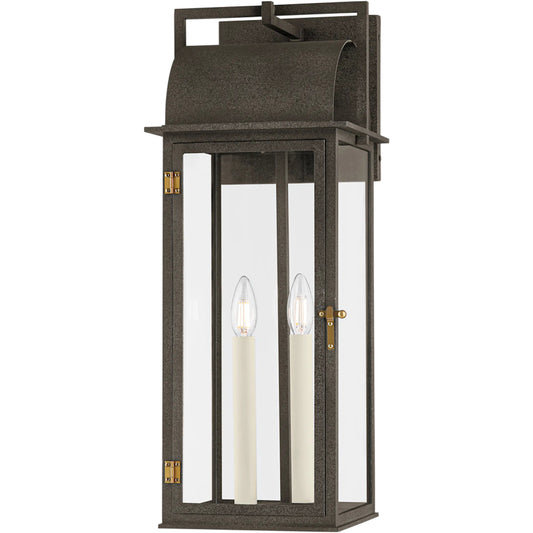 Bohen Exterior Wall Sconce by Troy in french iron, patina brass. Made from aluminum in a unique style.