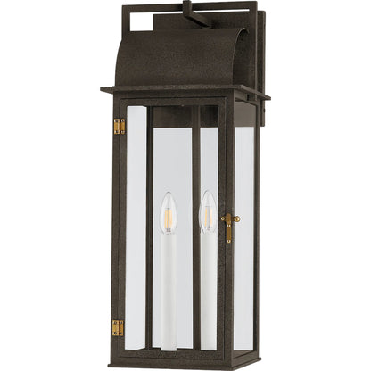 Bohen Exterior Wall Sconce by Troy in french iron, patina brass. Made from aluminum in a cottage & farmhouse style.