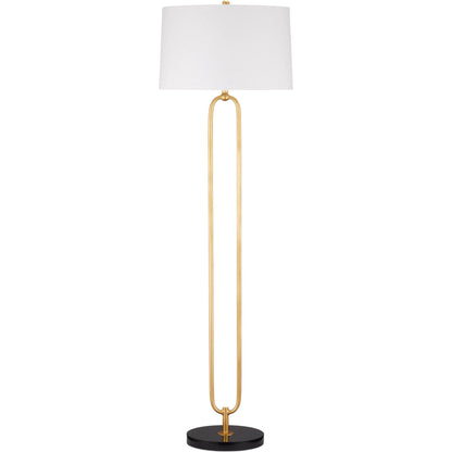 Glossary Floor Lamp by Currey and Company in contemporary gold leaf, natural. Made from metal, marble in a modern style.