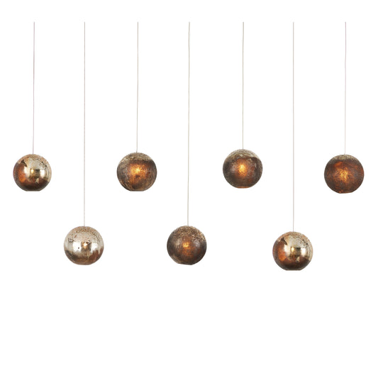 Pathos Rectangular 7-LIGHT Multi-Drop Pendant by Currey and Company in antique silver, antique gold, matte charcoal, silver. Made from glass in a modern style.