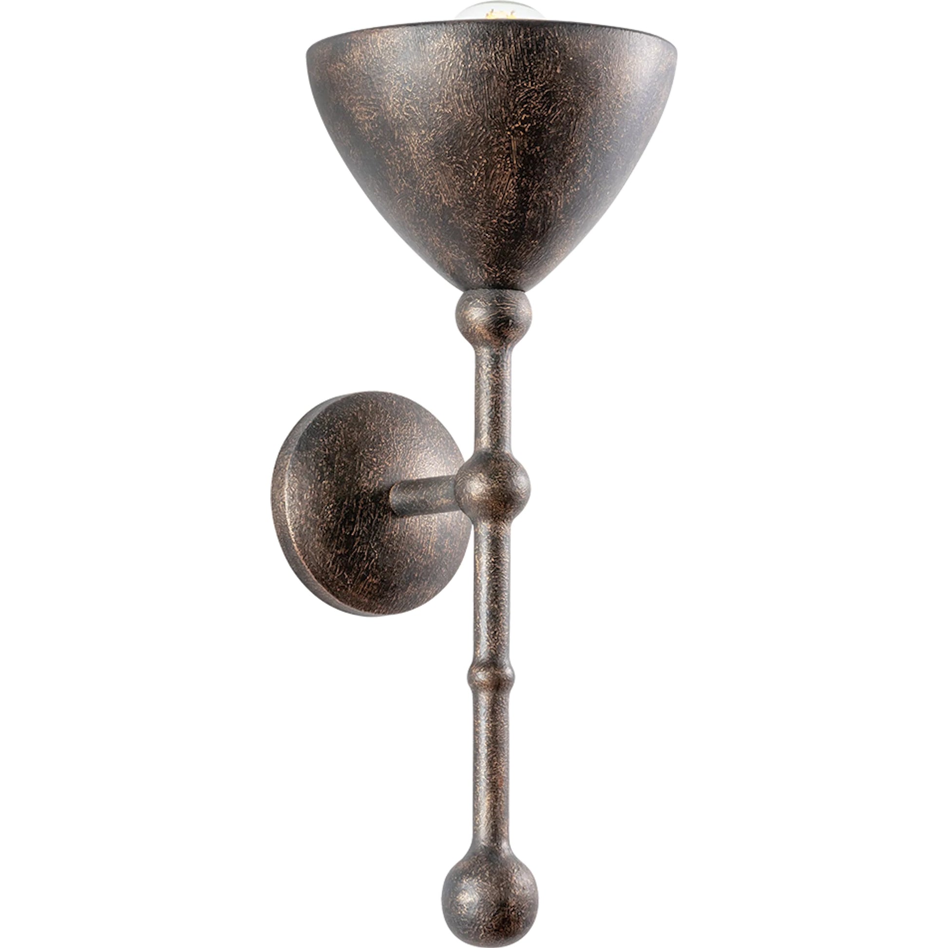 Vishal Wall Sconce by Troy in black patina gold. Made from iron in a unique style.