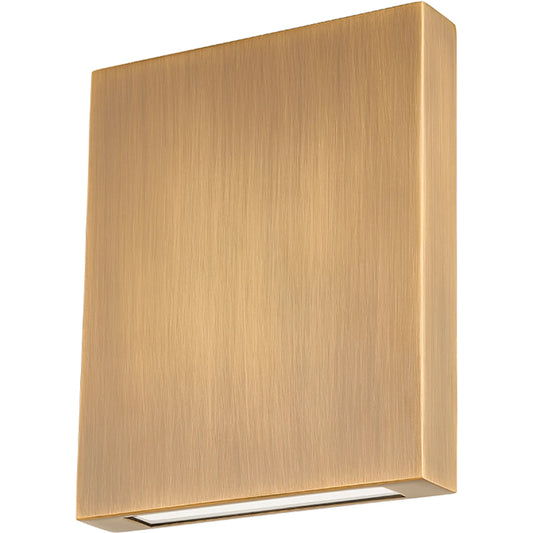 Thayne Exterior Wall Sconce by Troy in patina brass. Made from brass in a modern style.