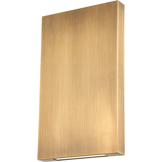 Thayne Exterior Wall Sconce by Troy in patina brass. Made from brass in a modern style.