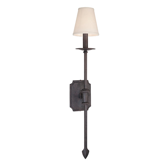 La Brea Wall Sconce by Troy in french iron. Made from hand worked iron in a modern style.