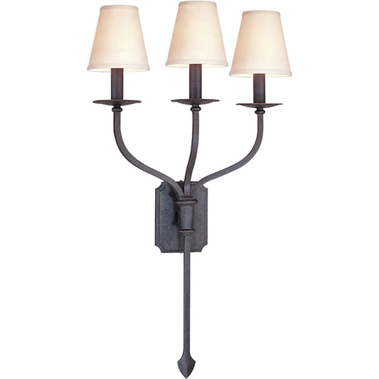 La Brea 3-Light Wall Sconce by Troy in french iron. Made from hand worked iron in a unique style.