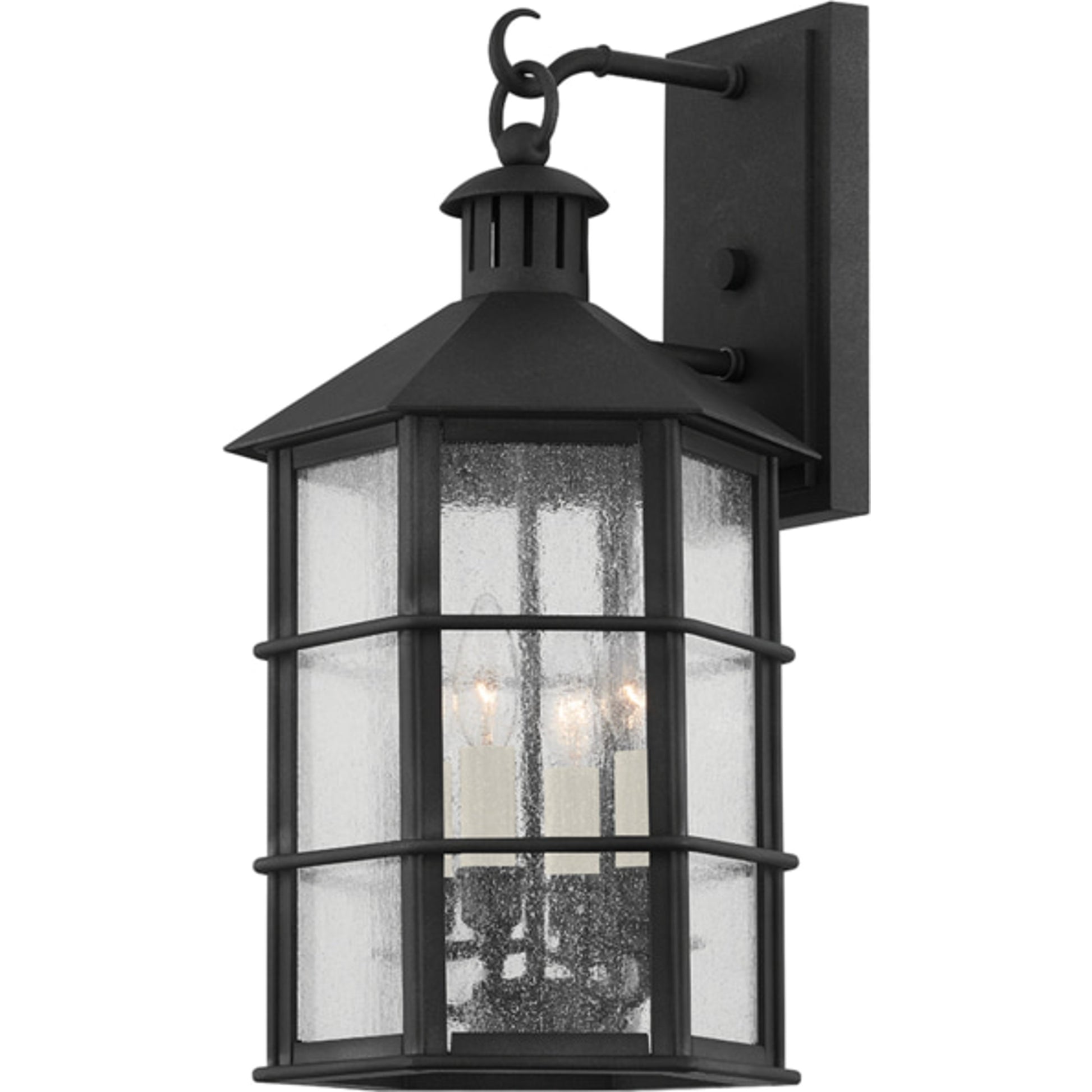 Lake County Exterior Wall Sconce by Troy in french iron. Made from iron, steel in a traditional style.