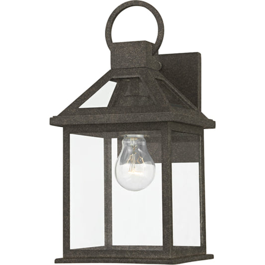 Sanders Exterior Wall Sconce by Troy in french iron. Made from aluminum in a transitional style.