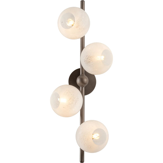 Sonny Wall Sconce by Troy in bronze leaf. Made from glass, opal glossy glass in a unique style.
