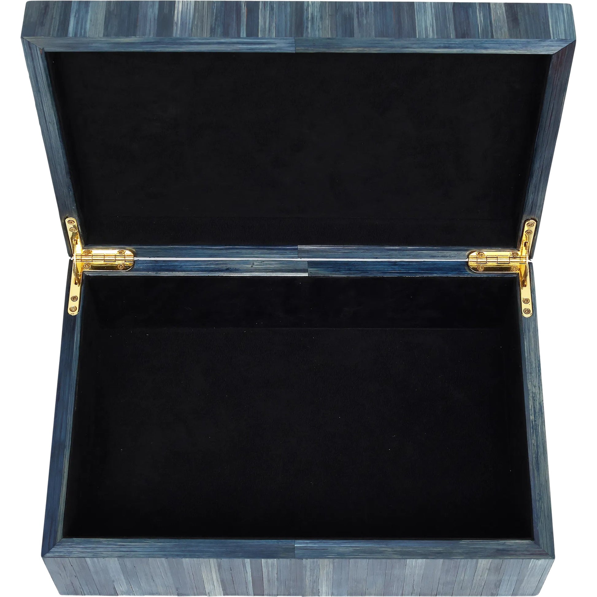 Winter Harvest Box by Currey and Company in blue. Made from straw, suede, engineered wood in a modern style.