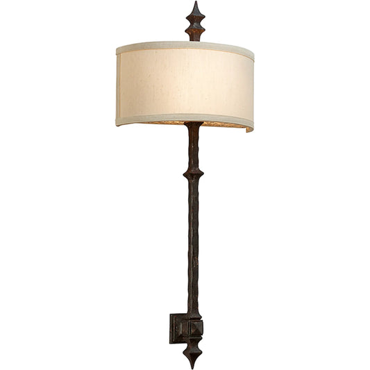 Umbria Wall Sconce by Troy in umbria bronze. Made from hand worked iron in a unique style.