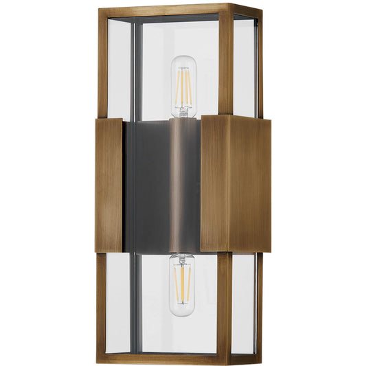 Santa Clara Exterior Wall Sconce by Troy in patina brass. Made from brass in a unique style.