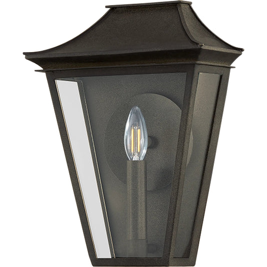 Tehama Exterior Wall Sconce by Troy in french iron. Made from aluminum in a unique style.