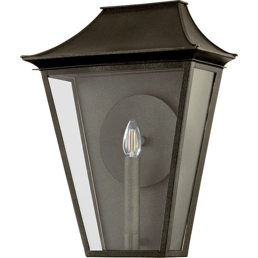 Tehama Exterior Wall Sconce by Troy in french iron. Made from aluminum in a unique style.