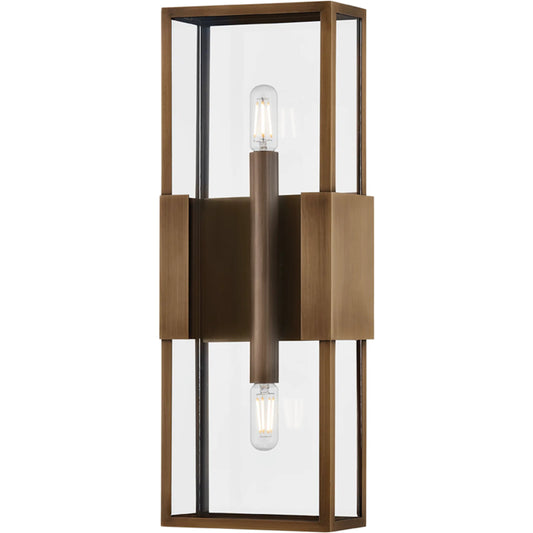 Santa Clara Exterior Wall Sconce by Troy in patina brass. Made from brass in a unique style.