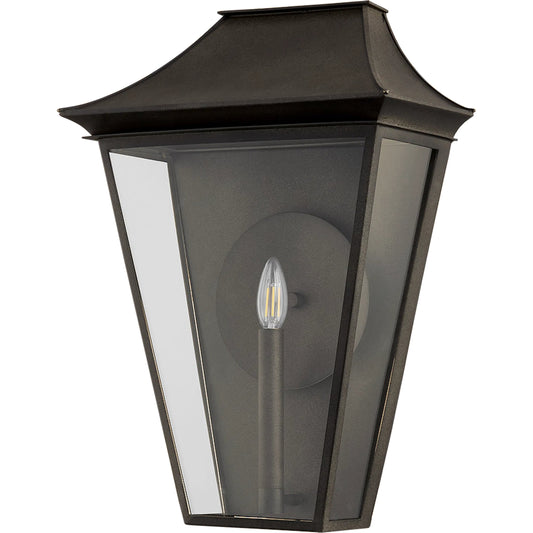Tehama Exterior Wall Sconce by Troy in french iron. Made from aluminum in a unique style.